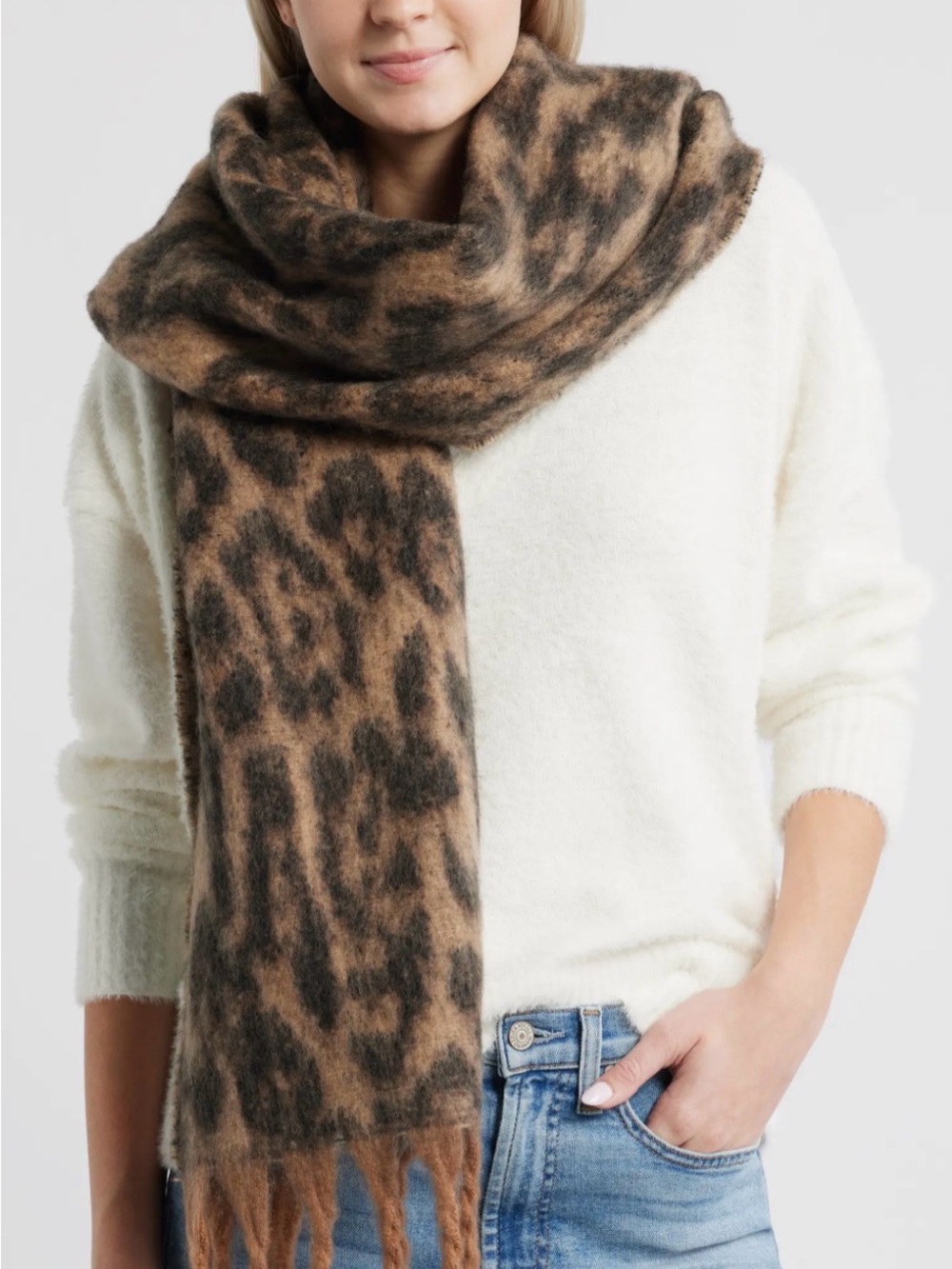 Leopard Print Brown Fringe Scarf - Women Accessories